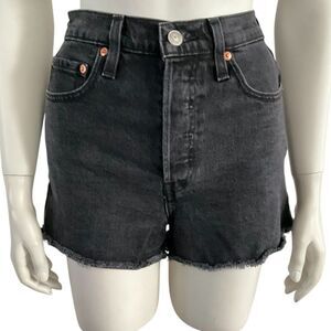 Levi's Premium Shorts Black Washed Ribcage Button Fly Raw Hem 27